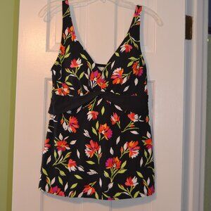 Lands End 12 Black Floral Tankini Wireless